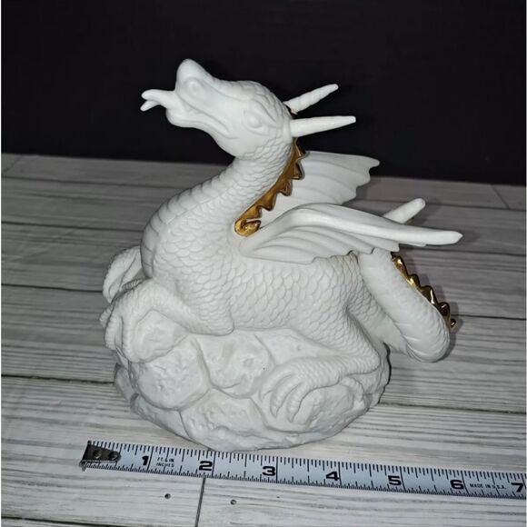San Francisco Music Box Co White Gold Dragon Fantasy Revolving Vintage 1994 - Picture 9 of 10